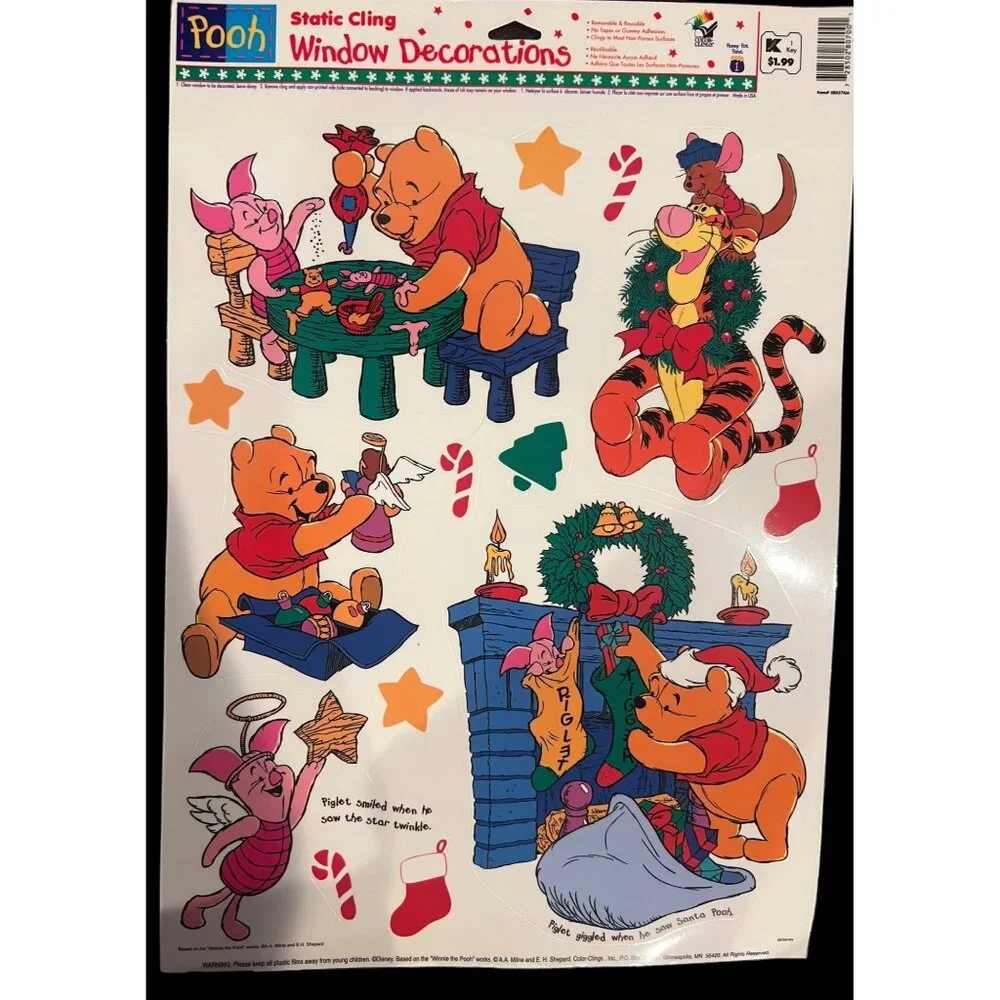 Vintage Disney Winnie The Pooh Bear & Friends Christmas Window Clings‎ Lot NOS
